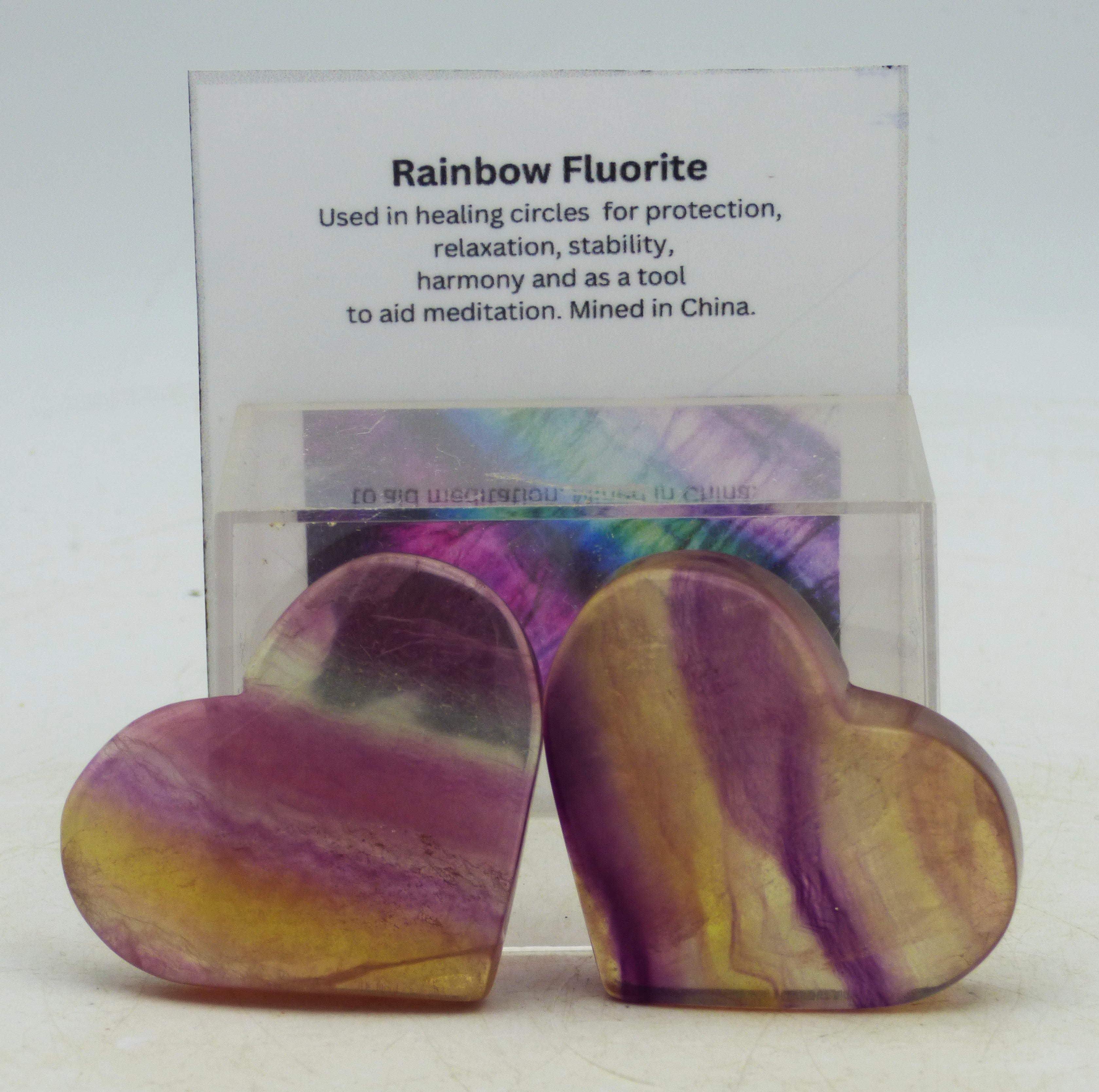 Tiny Rainbow Fluorite Crystal Heart Pair Perfect Gift Idea