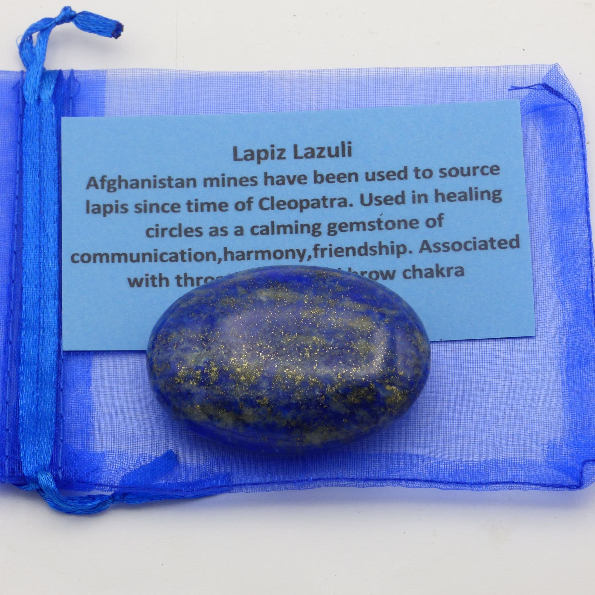 Lapis Lazuli Natural Gemstone Crystal Palm Stone and in Dark Blue organza Gift Bag