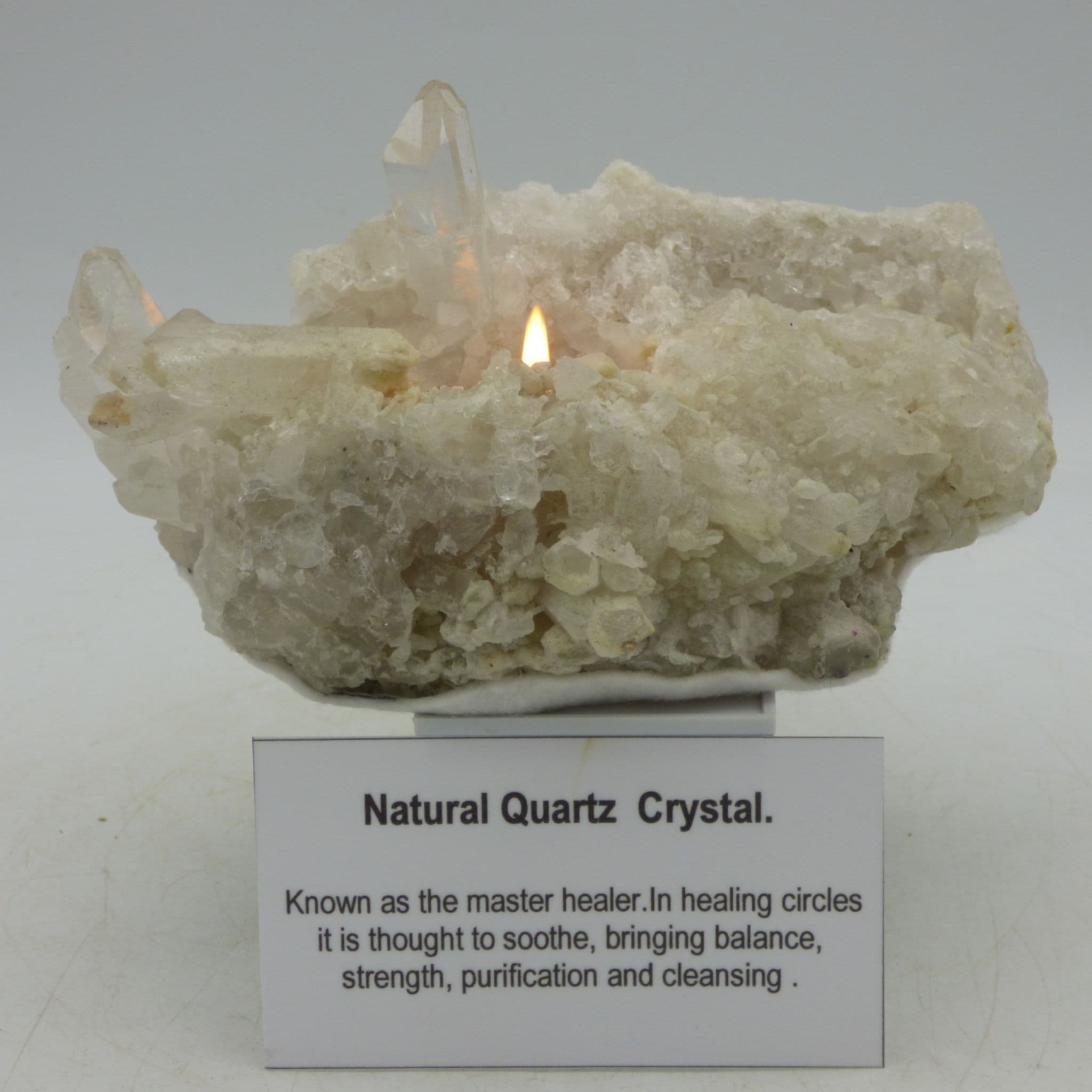 Natural Crystal Quartz Candle Holder+ 3 Tea Lights in Organza Gift Bag + Card