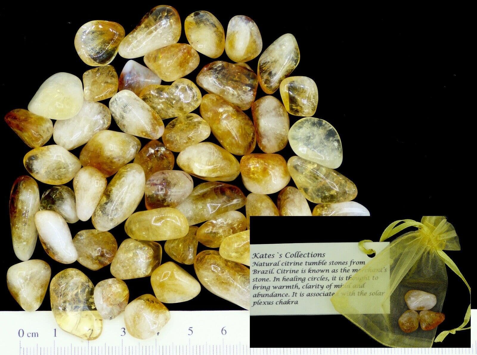 Natural Polished Citrine Tumble Stones from Brazil x 3 in Organza Gift Bag