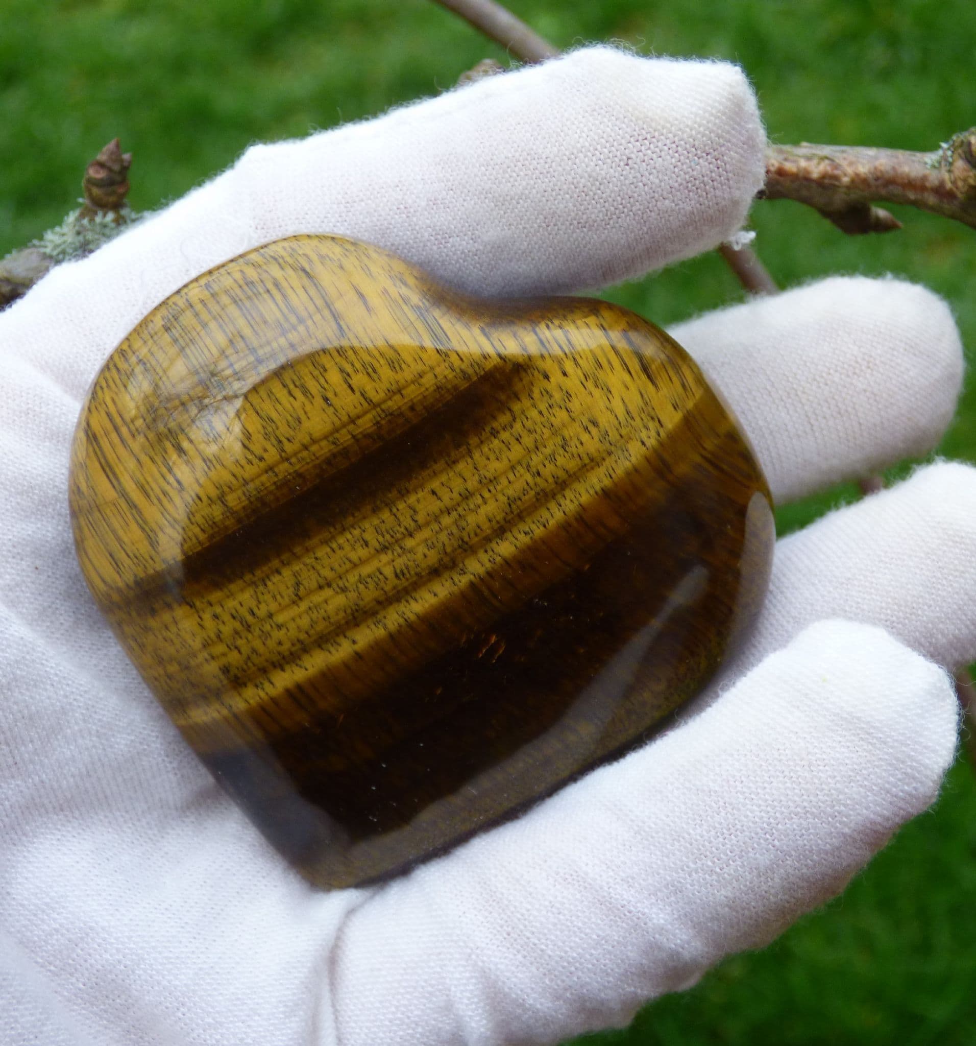 Natural Tigers Eye Polished Heart from South Africa + Stand