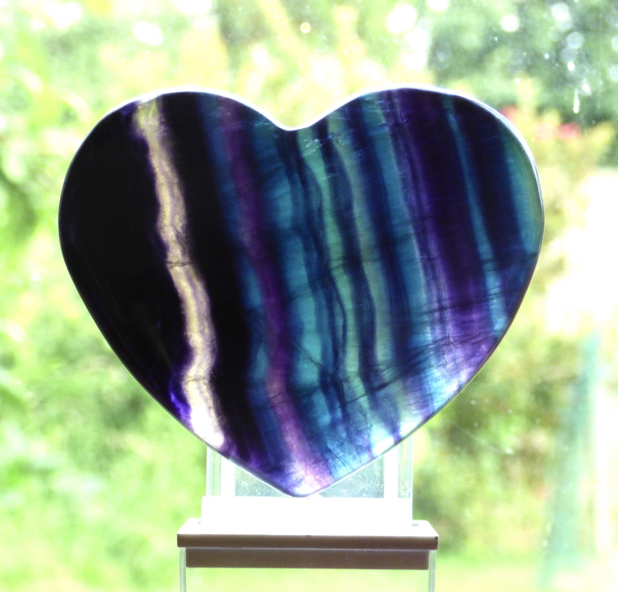 Rainbow Fluorite Polished Crystal Heart with Display Stand