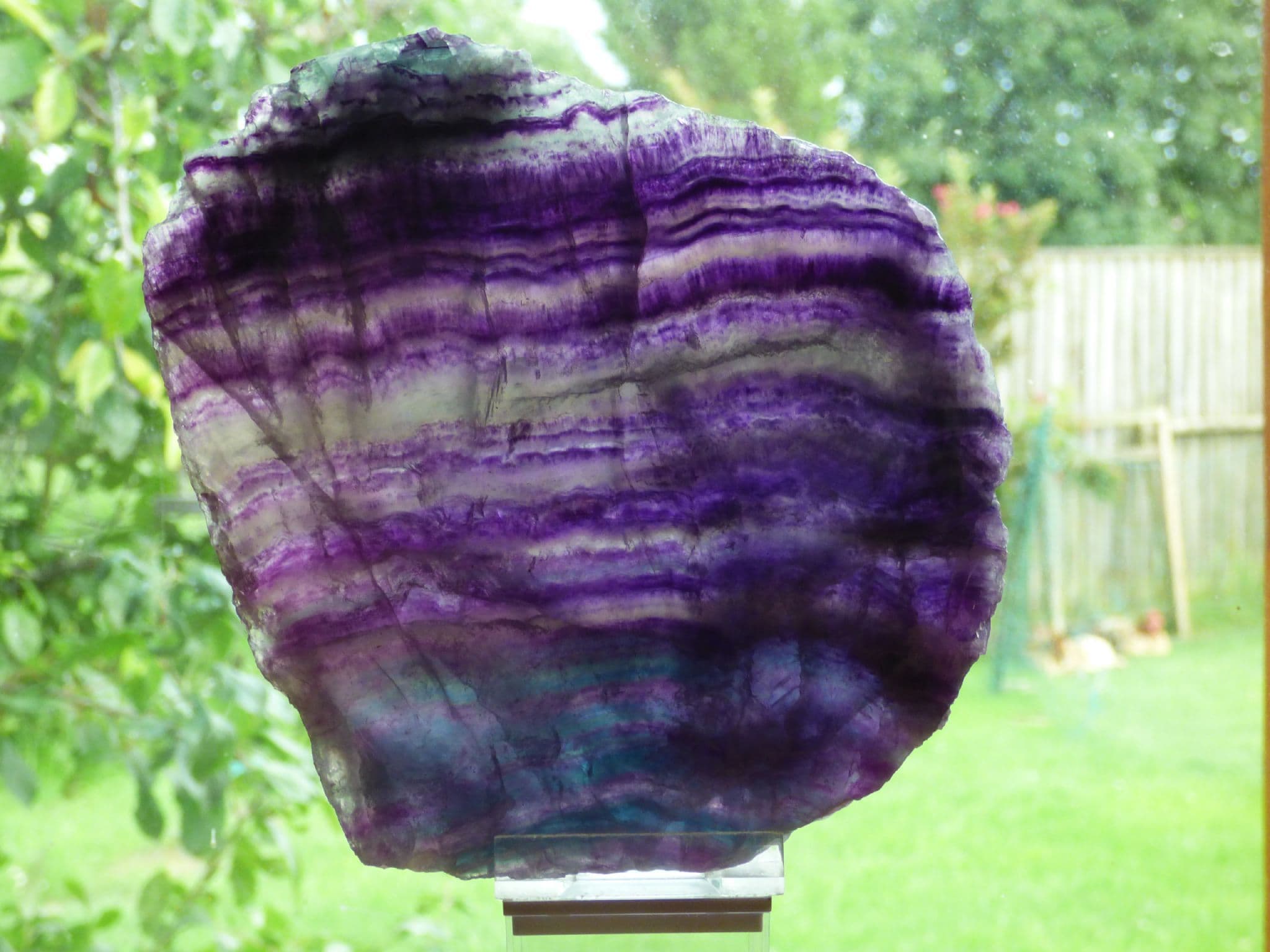 Rainbow Fluorite Polished Crystal Slice with Display Stand