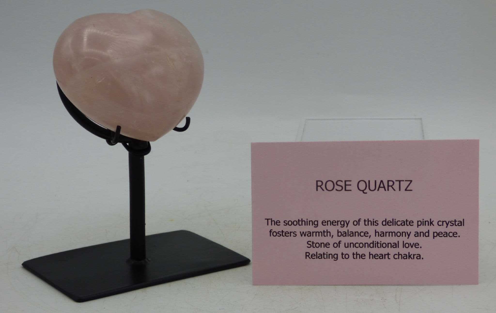 Rose Quartz Heart Love Stone Valentines Gift Hand Crafted Steel Display Stand