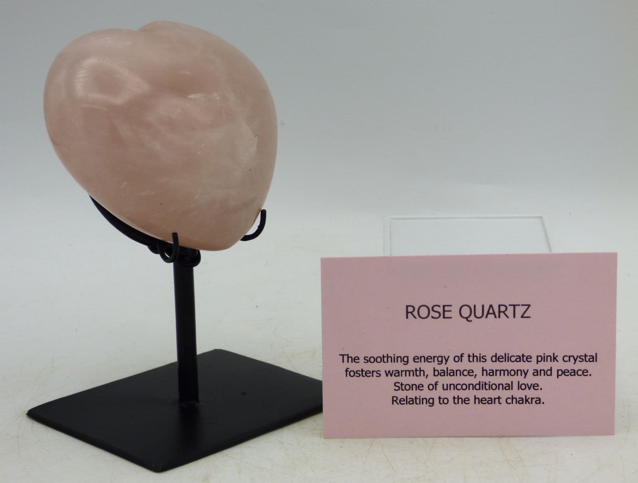 Rose Quartz Heart Love Stone Valentines Gift Hand Crafted Steel Display Stand