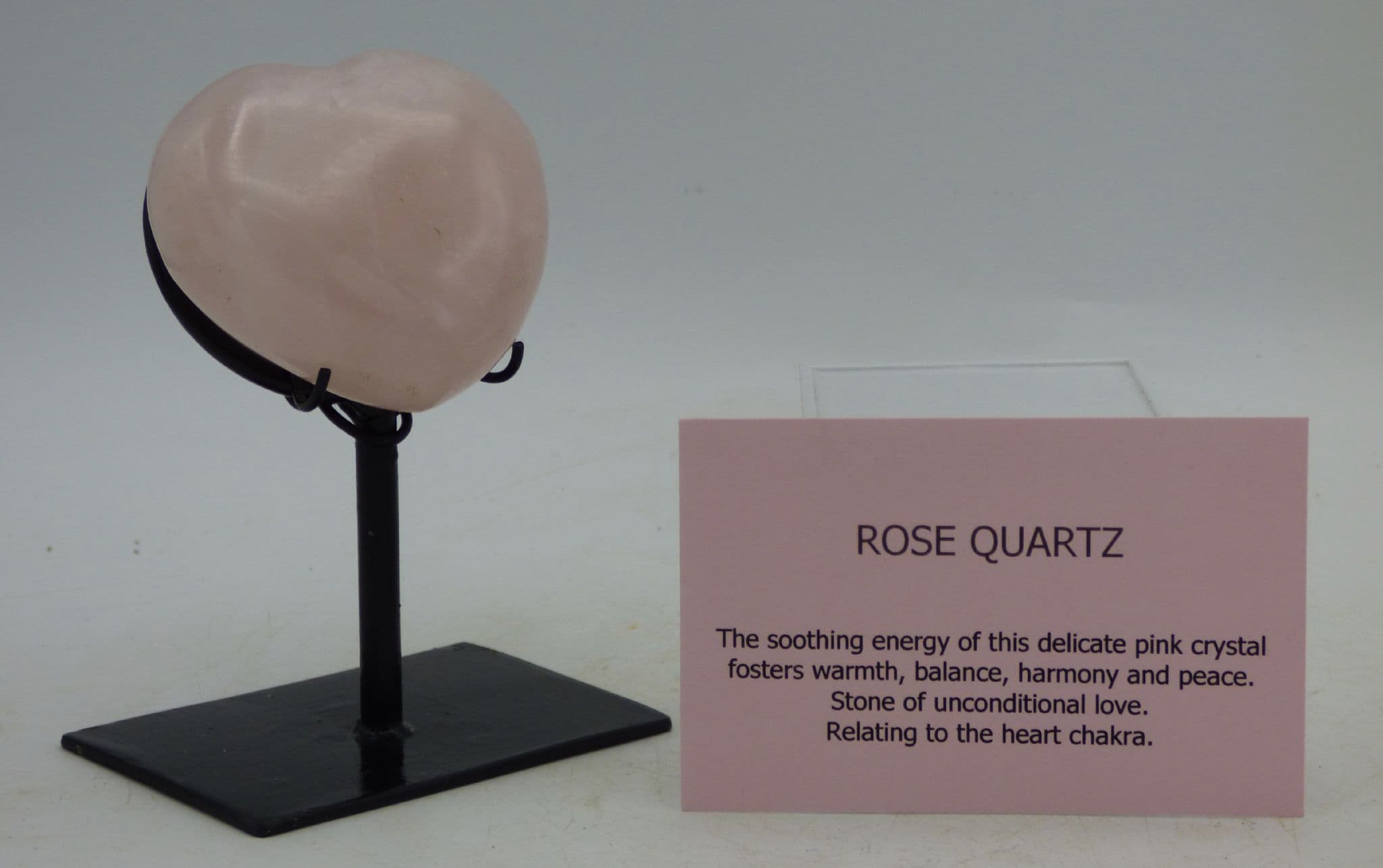 Rose Quartz Heart Love Stone Valentines Gift Hand Crafted Steel Display Stand