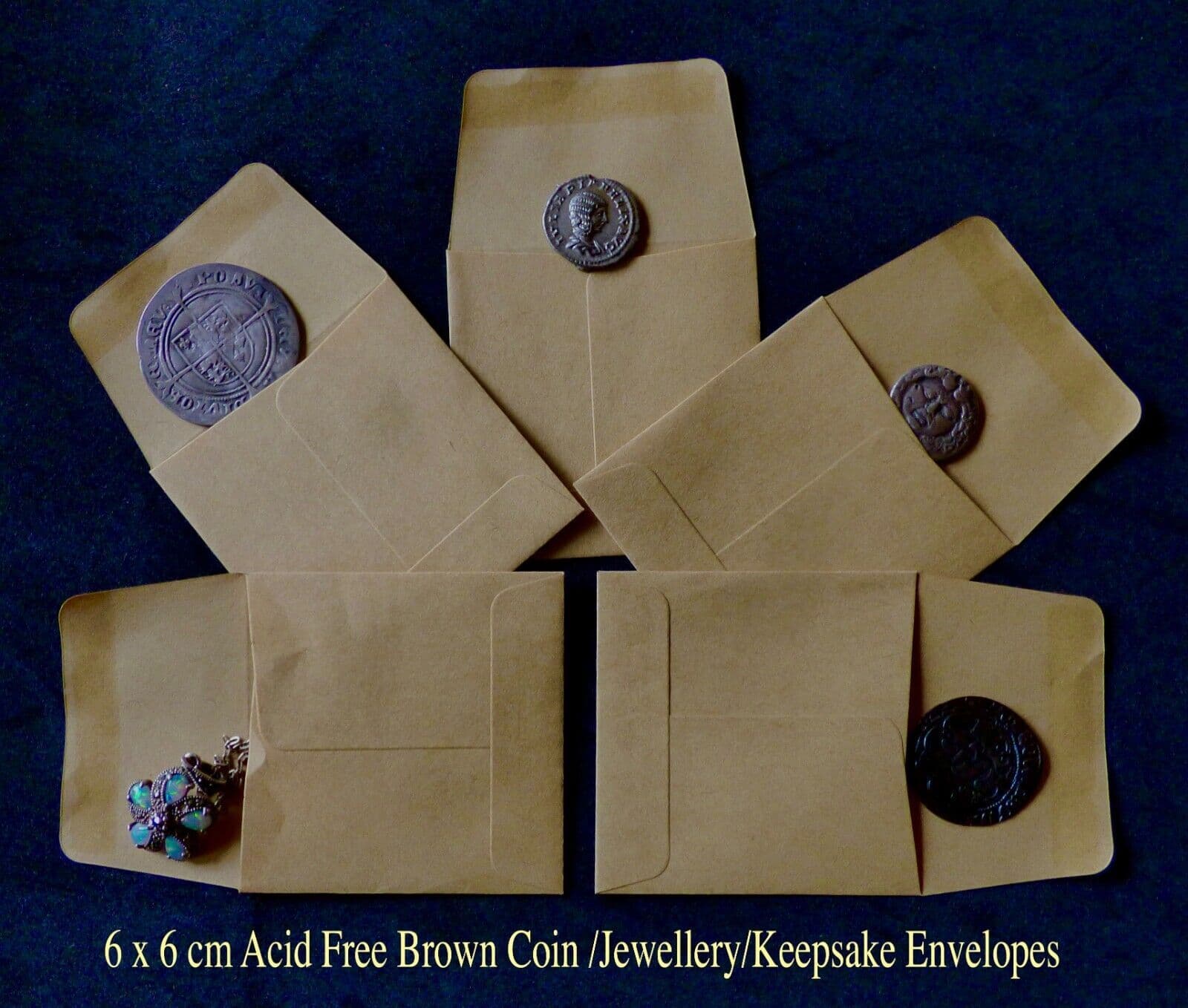 25 Brown Paper Coin Envelopes Acid Free-Stamp-Keepsake-Collectors-Beads 60 x 60 mm