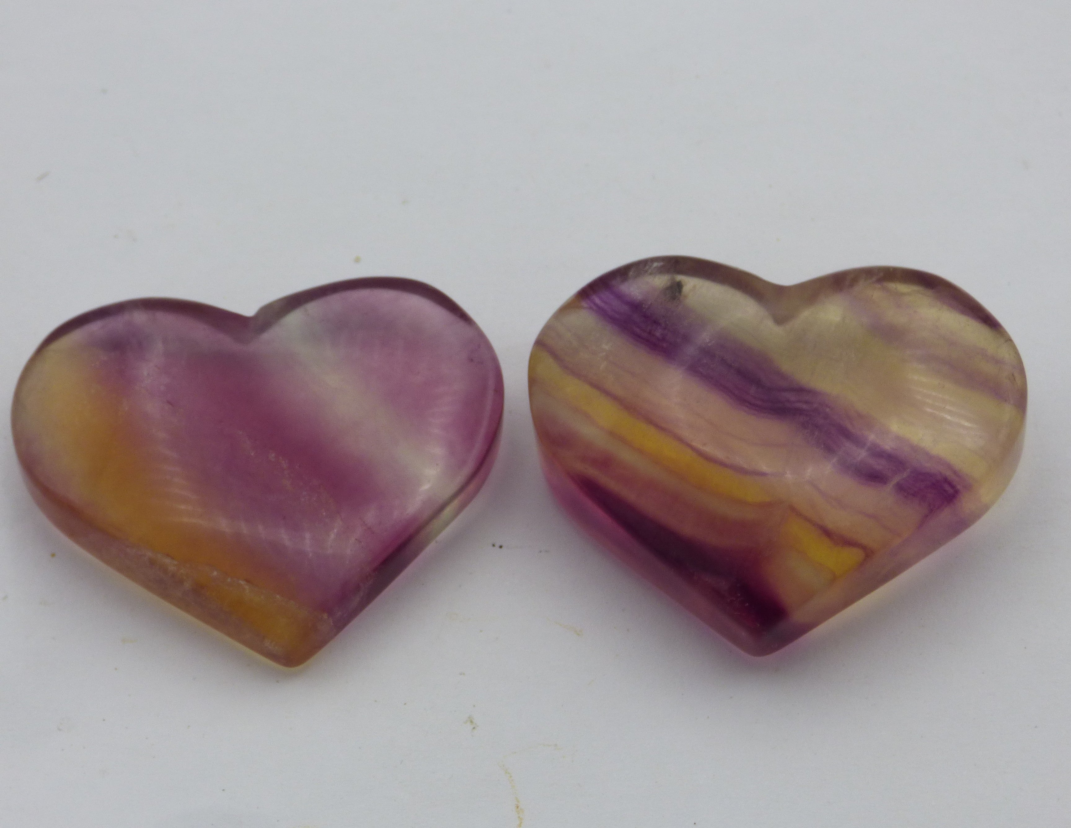 Tiny Rainbow Fluorite Crystal Heart Pair Perfect  Gift Idea