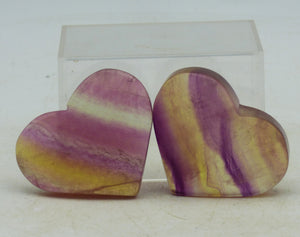 Tiny Rainbow Fluorite Crystal Heart Pair Perfect  Gift Idea