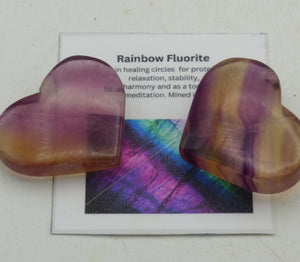 Tiny Rainbow Fluorite Crystal Heart Pair Perfect  Gift Idea