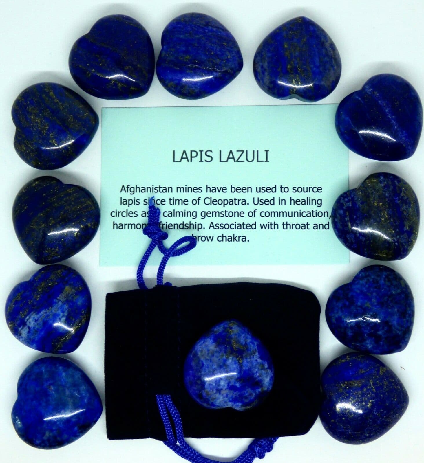 Small Natural  Lapis Lazuli Crystal Heart 30 x 28 mm in Blue Velvet Bag + Card