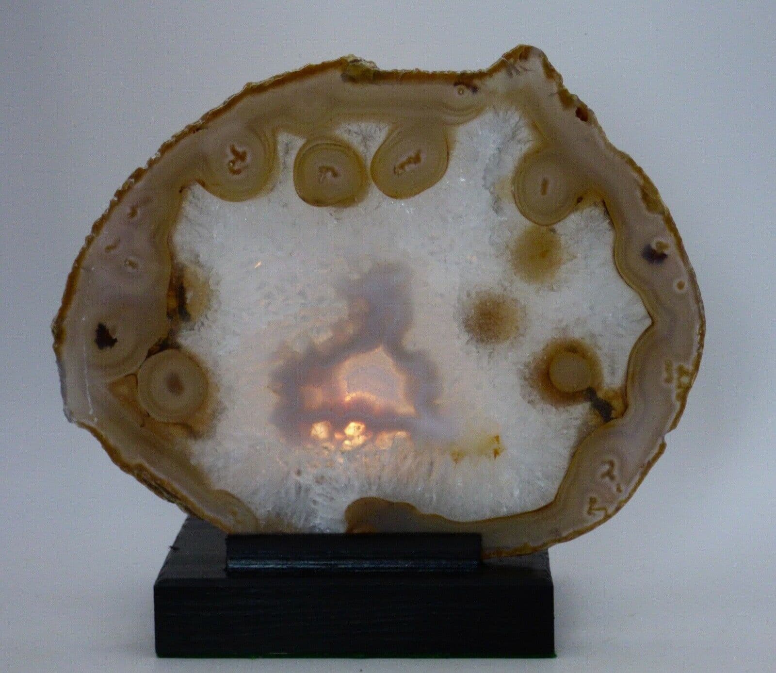 Agate Crystal Slice 17.5 x 14 cm Tea Light Candle Ceramic Holder on Wood Base