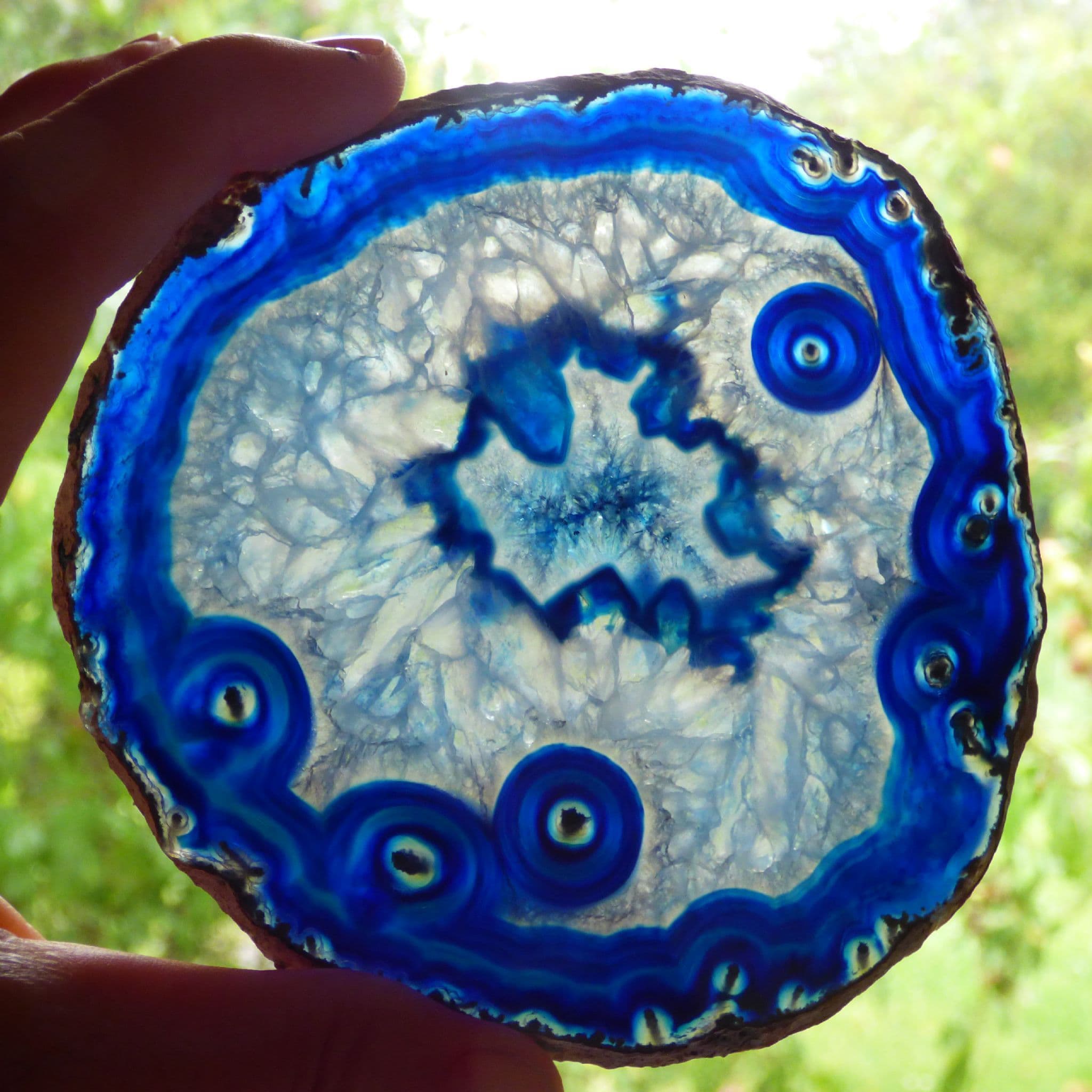 Blue  Agate Crystal Polished Slice with Display Stand