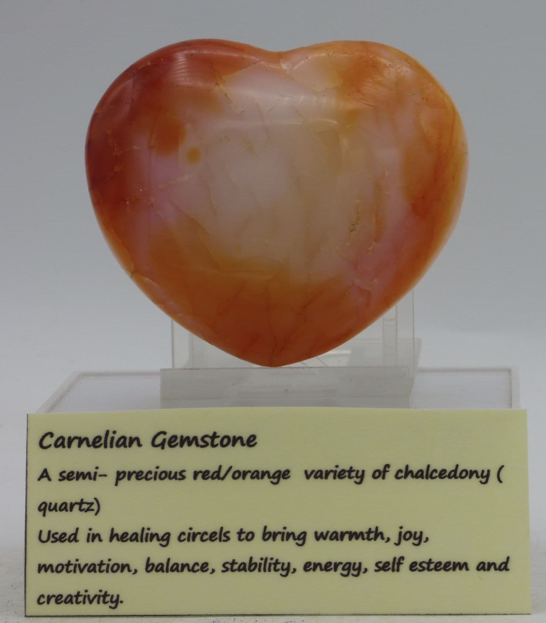 Carnelian Crystal Heart  6.5 cm 96 gms