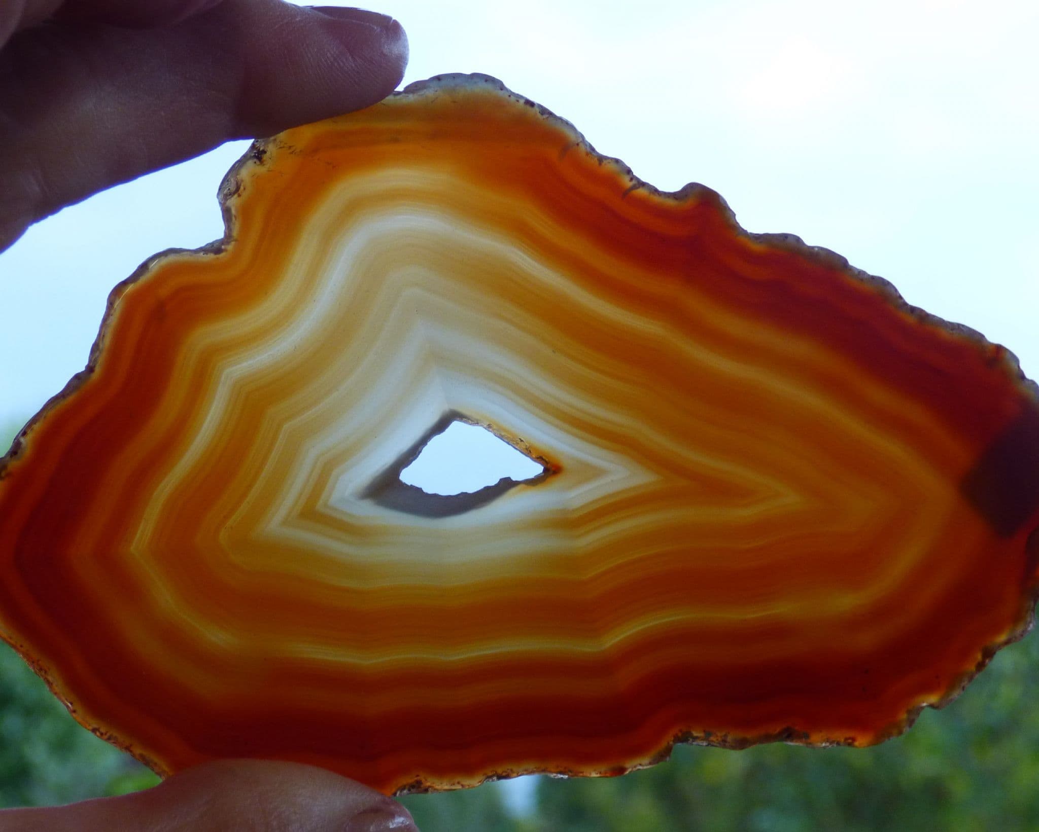 Deep Orange Natural Agate Crystal Polished Slice with Display Stand