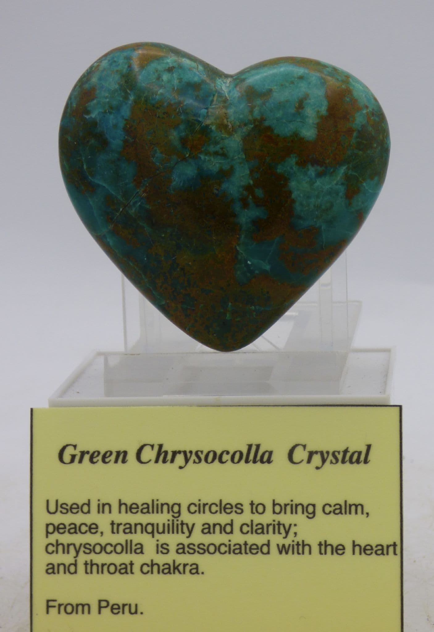 Green  Chrysocolla   Crystal  Heart  5.8 cm + Stand +  Organza  Bag