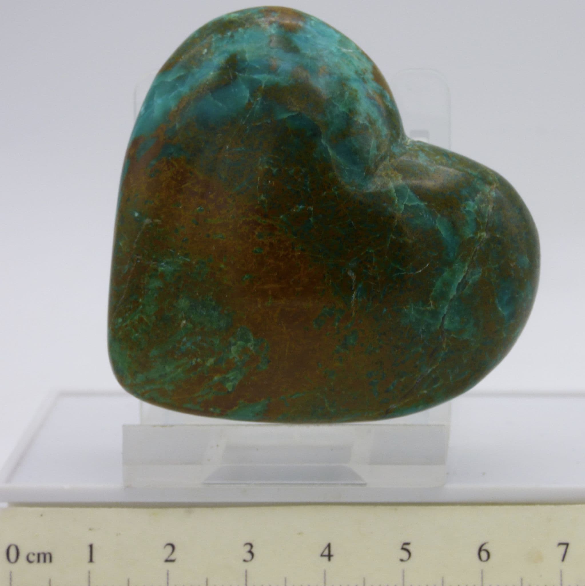 Green  Chrysocolla   Crystal  Heart  5.8 cm + Stand +  Organza  Bag