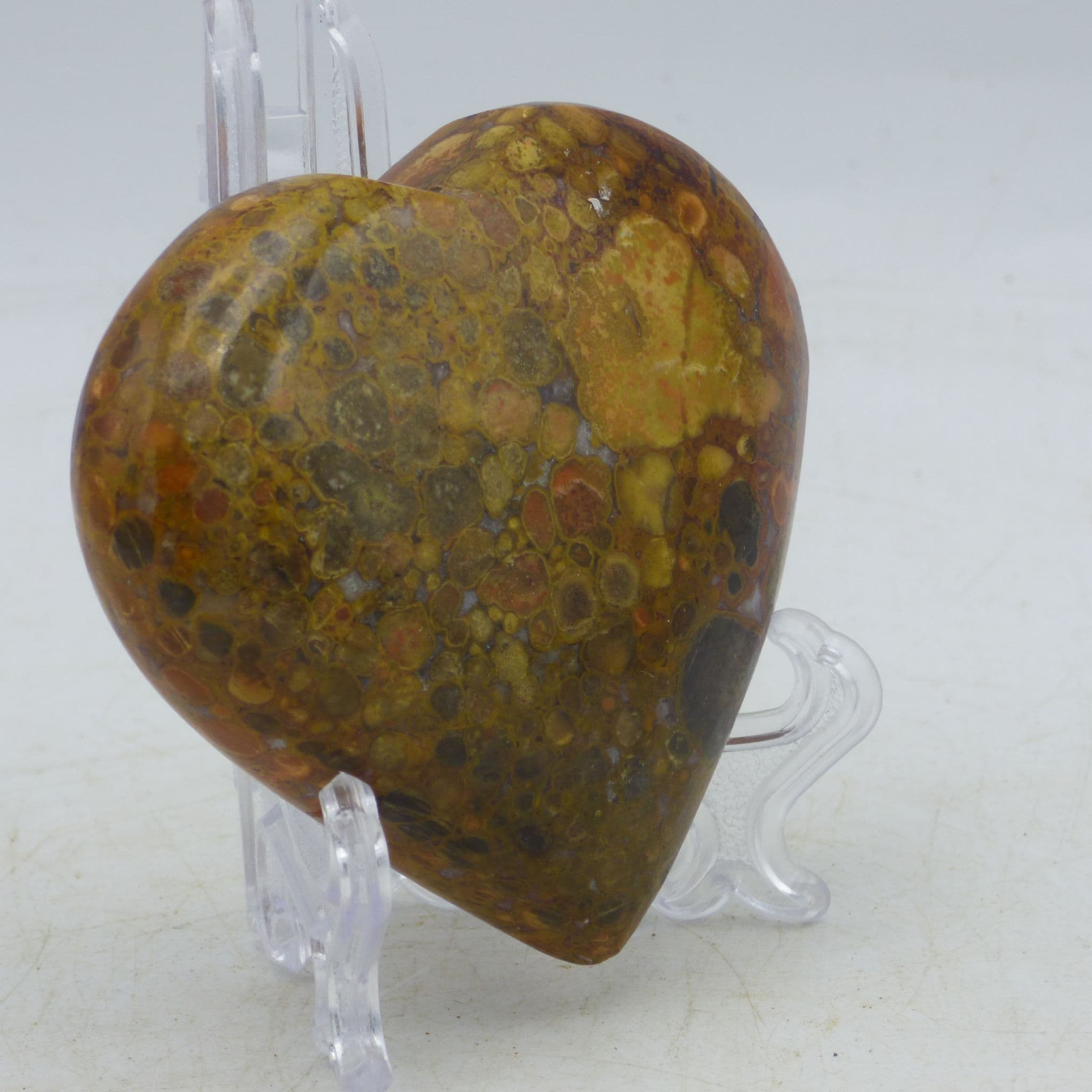 King Cobra Orbicular Jasper Polished Heart Gift Boxed + Stand