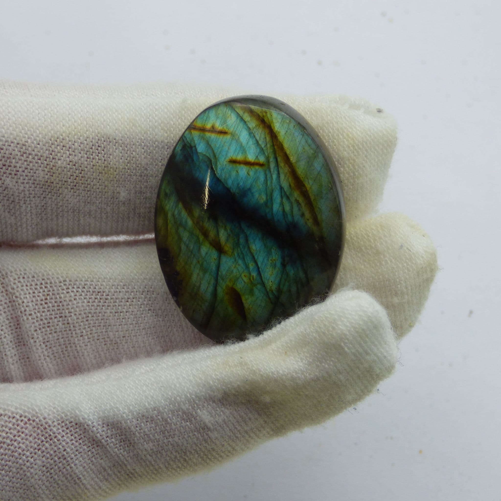 Labradorite Crystal Cabochon in Green Organza Gift Bag with Card