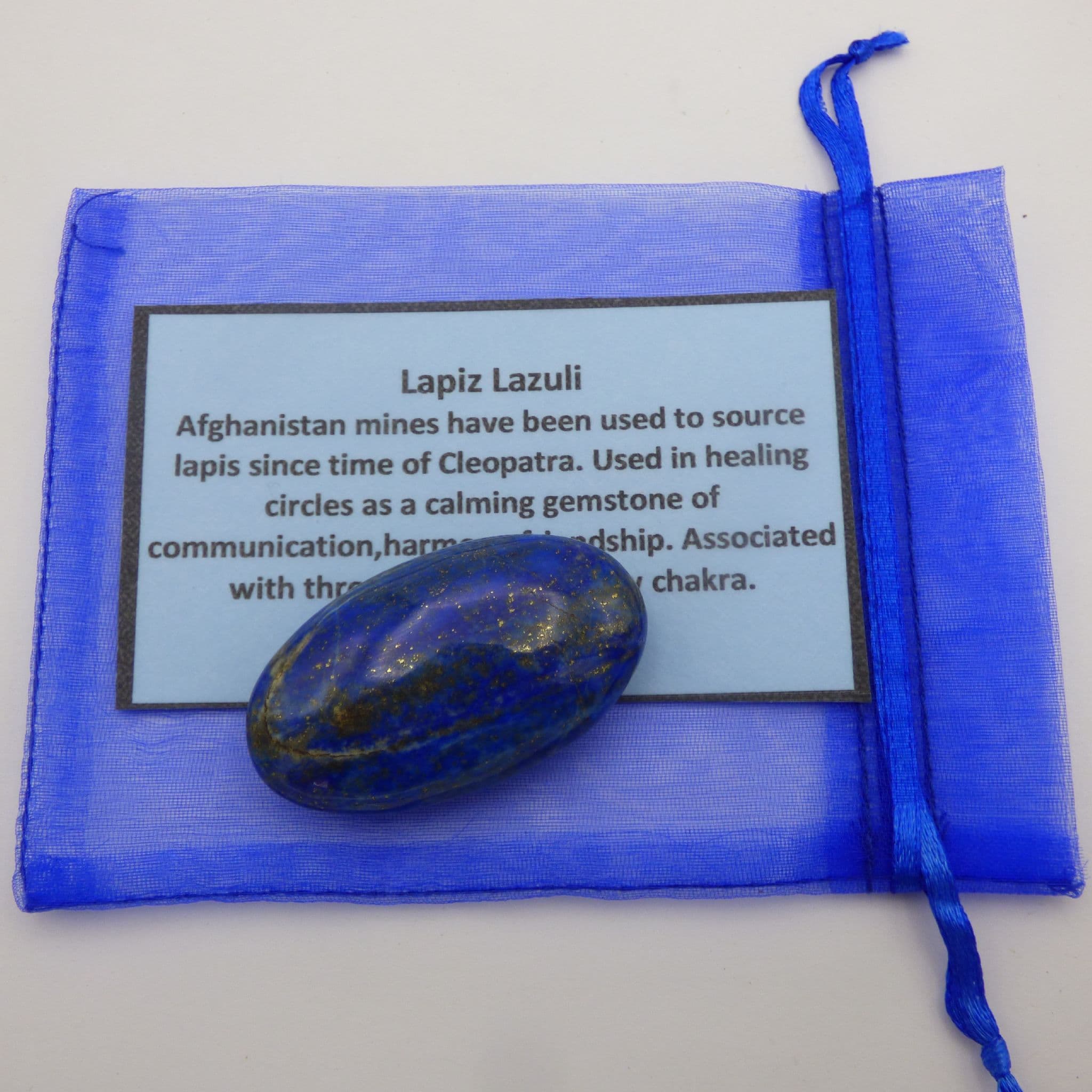 Lapis Lazuli Natural Gemstone Crystal Palm Stone and in Dark Blue organza Gift Bag