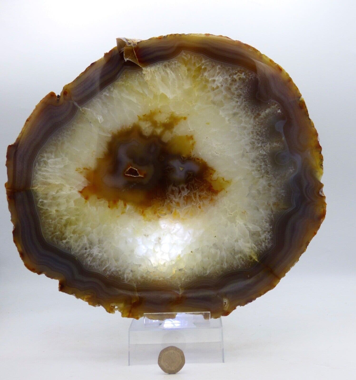 Large Polished Agate Crystal Slice   2.9 KG  27 x 25 cm  Brazil +  Display Stand