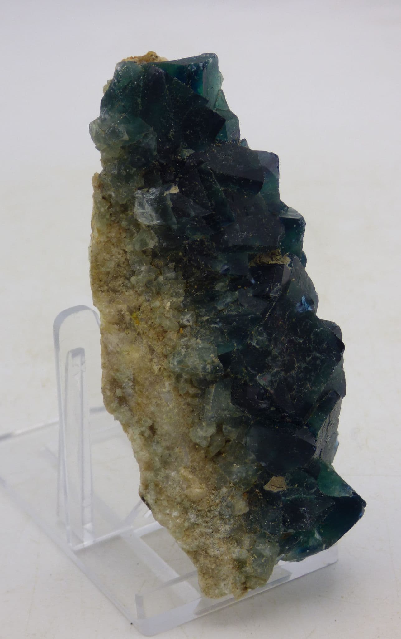 Natural Green Fluorite Crystal Cluster from Madagascar  with Display Stand