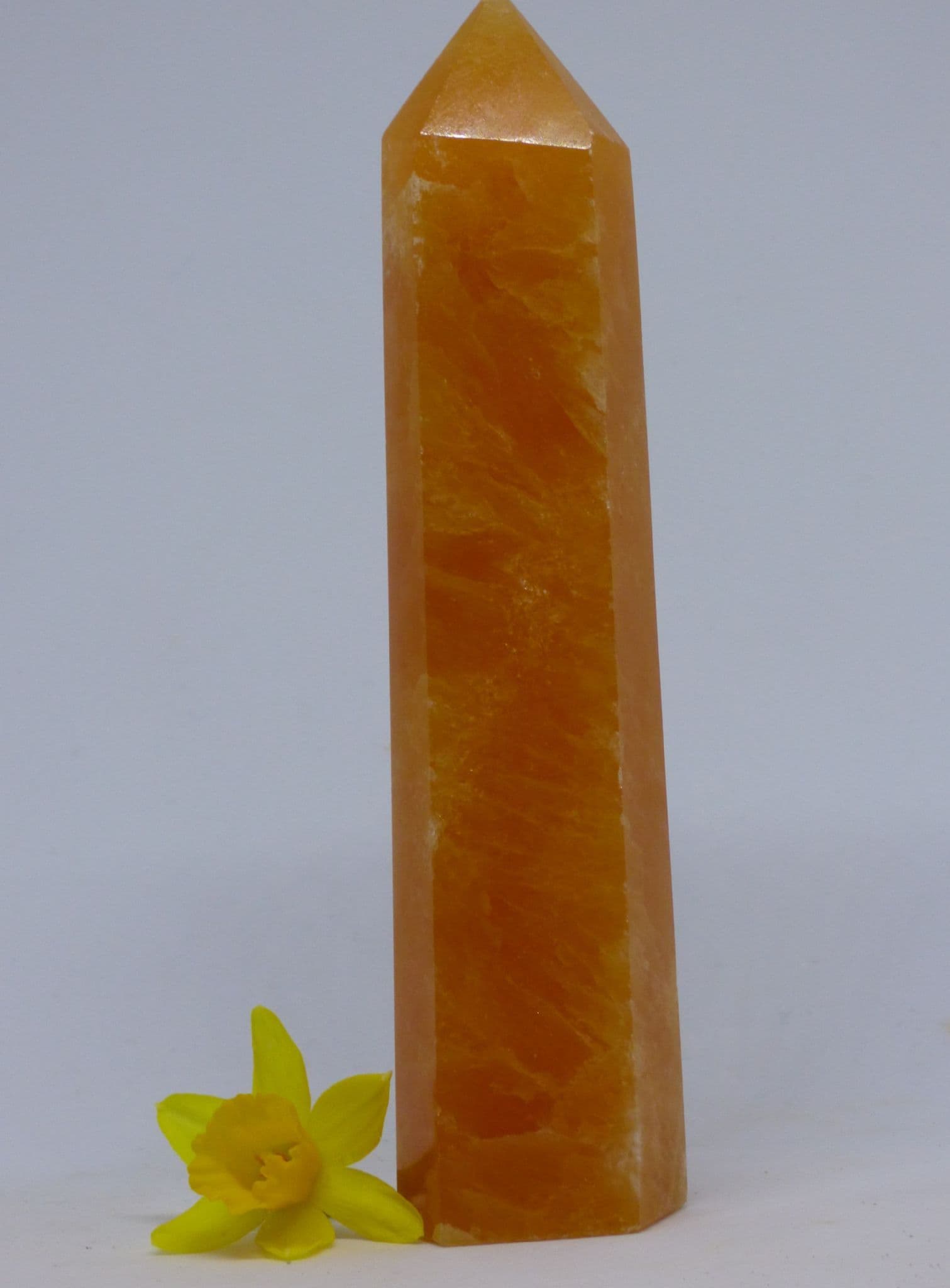 Natural Orange Calcite Crystal Freestanding Point  Mexico  277 gm 15 x 3.8 cm