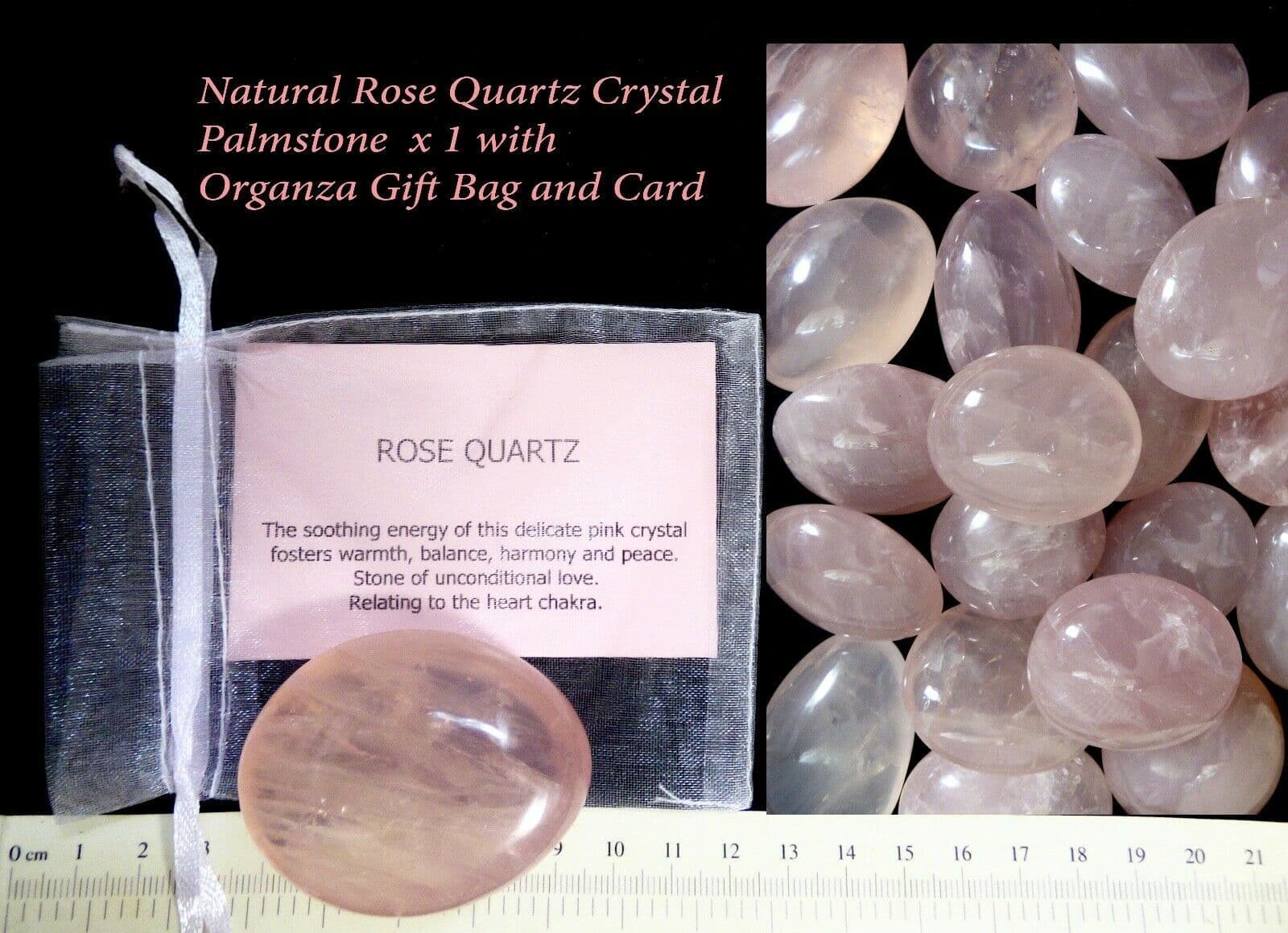 Natural Rose Quartz Polished Palm Stone  x 1 in Organza Gift Bag + Card