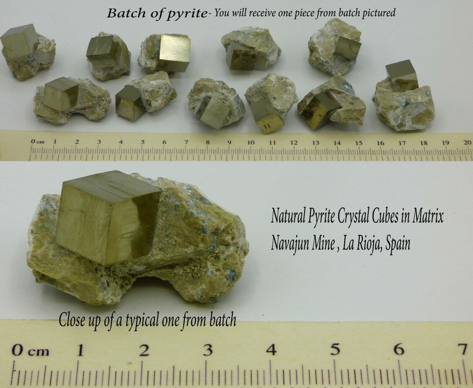 One Small Natural Pyrite Cube in Own Matrix La Rioja region, Spain