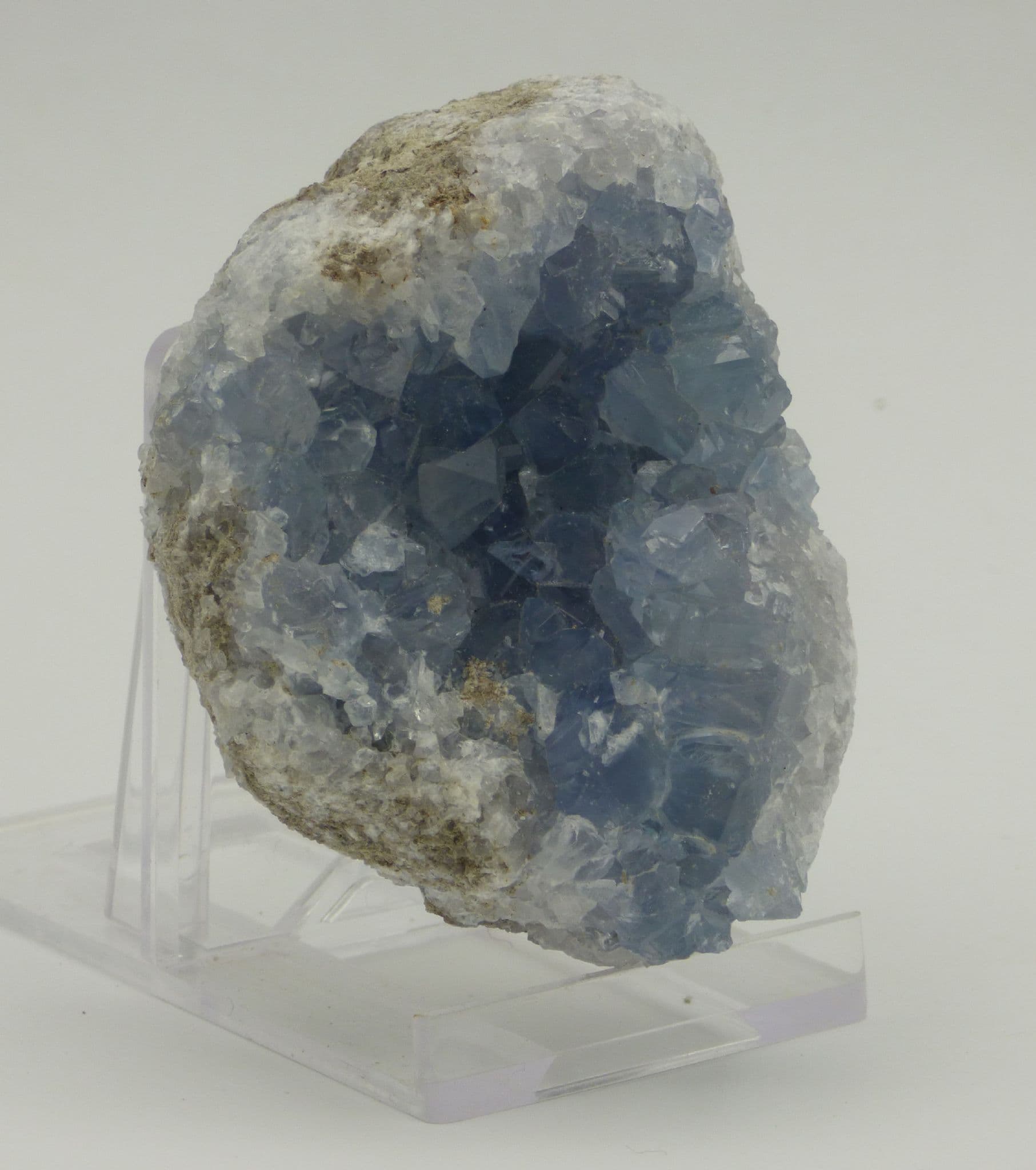 Pale Blue Celestite Crystal Cluster  165 gm - with display stand.