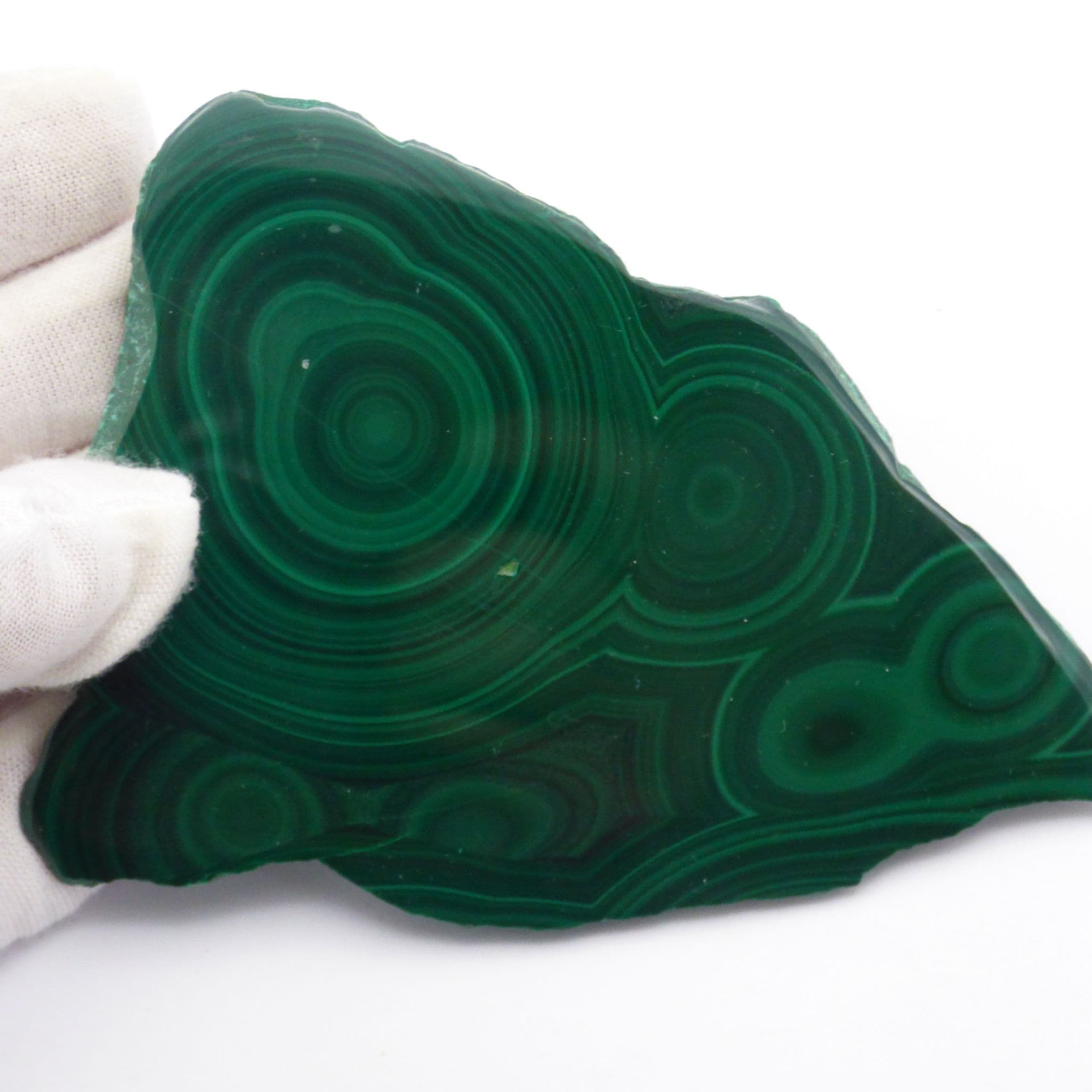 Polished Deep Green Malachite Gemstone Slice  with Acrylic Display Stand