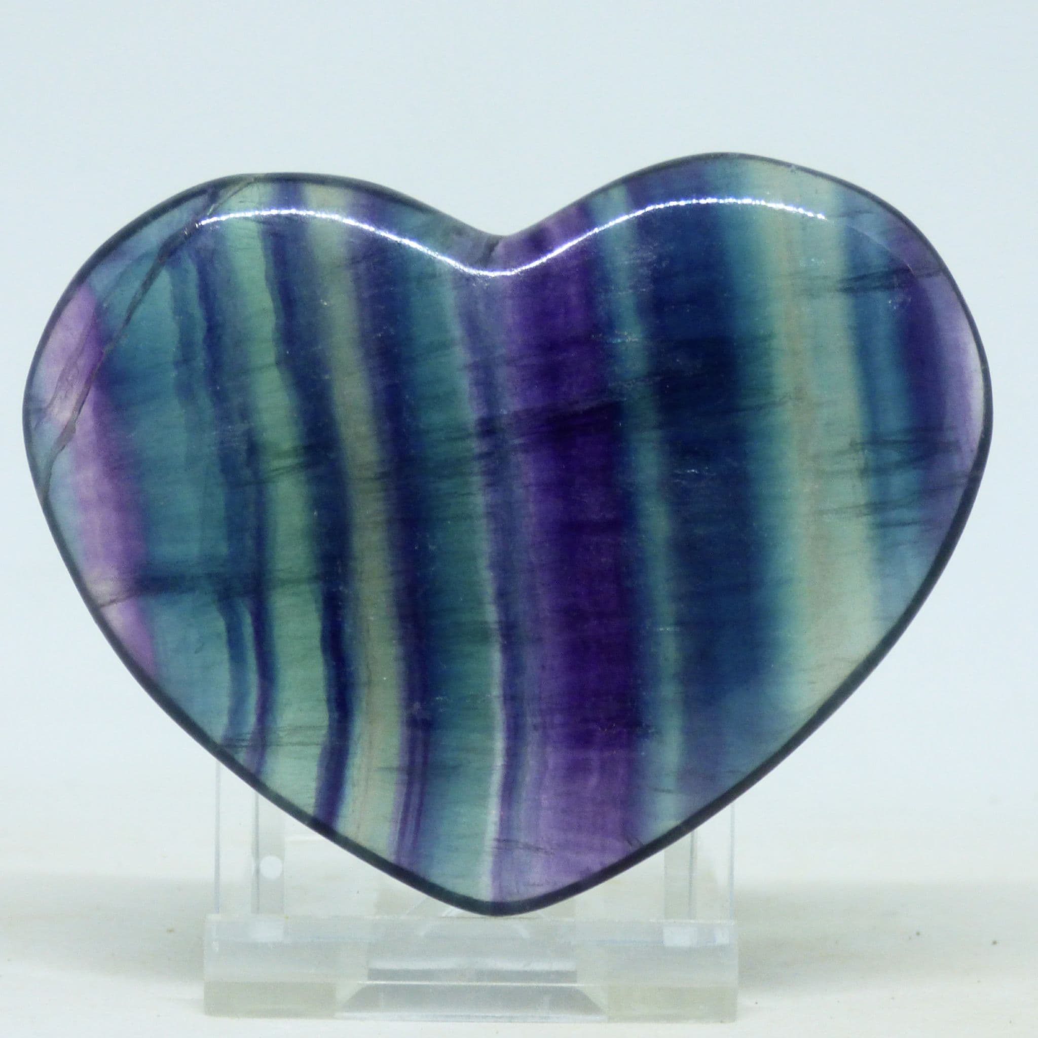 Rainbow Fluorite Crystal Heart  7.5 x 5.3  x 1.3 cm  90 gm with Display Stand-