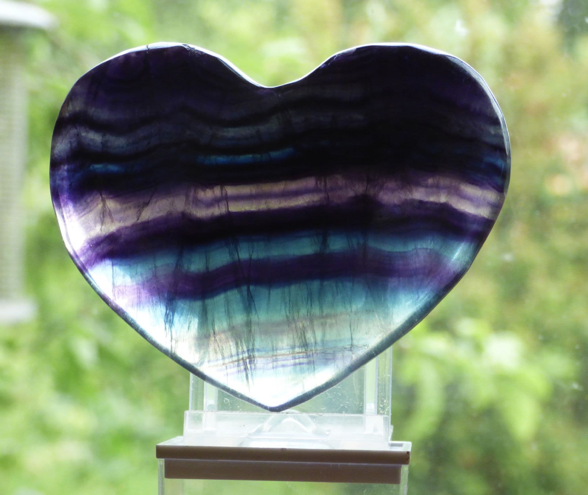 Rainbow Fluorite Polished Crystal Heart with Display  Stand (1) (2) (3) (4)