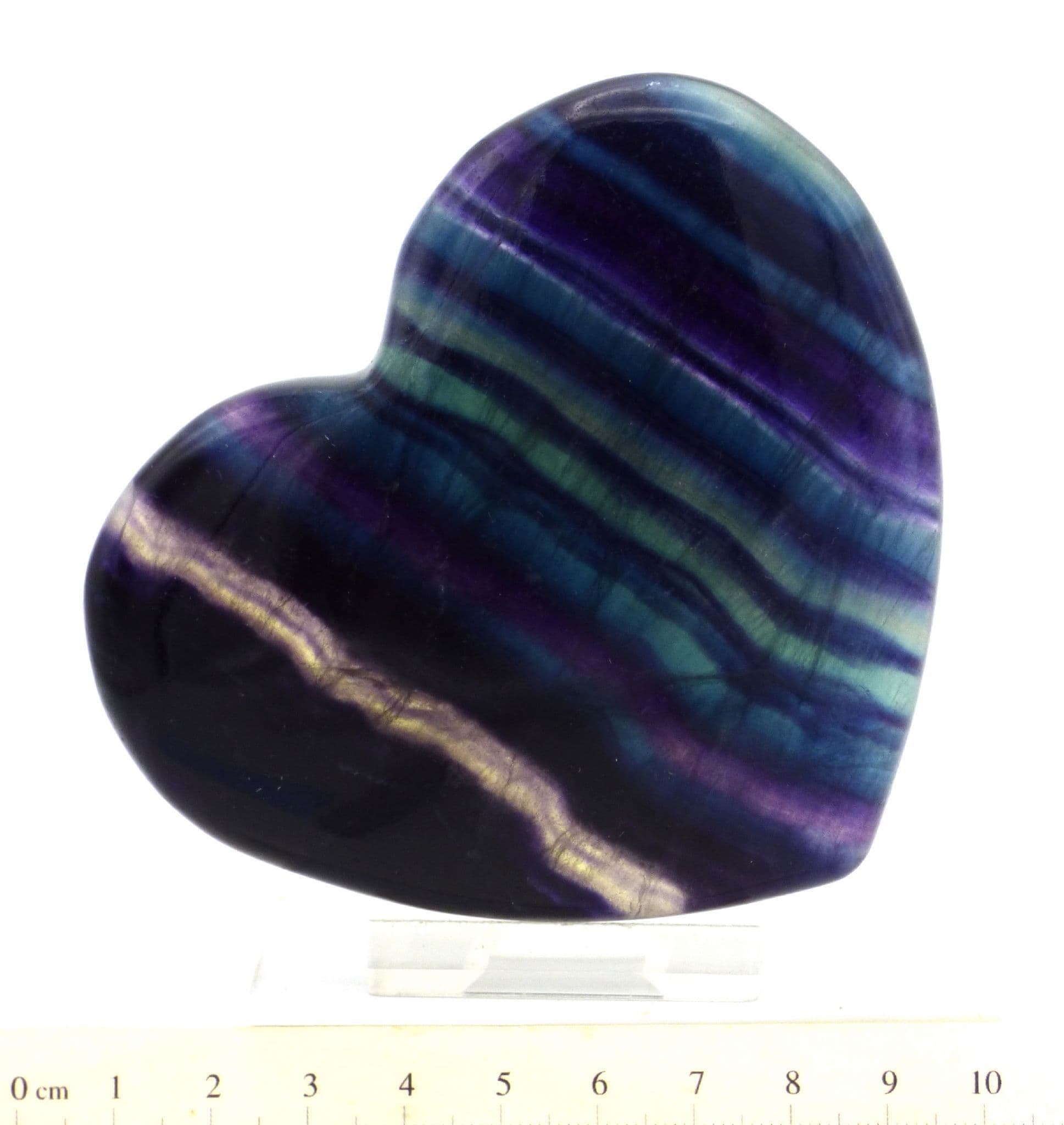 Rainbow Fluorite Polished Crystal Heart with Display  Stand (1) (2) (3)