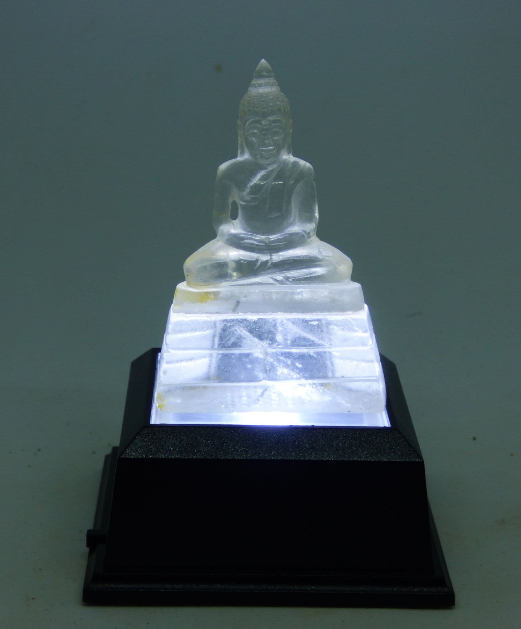 Rock Crystal Buddha Thailand  on LED White Light Stand