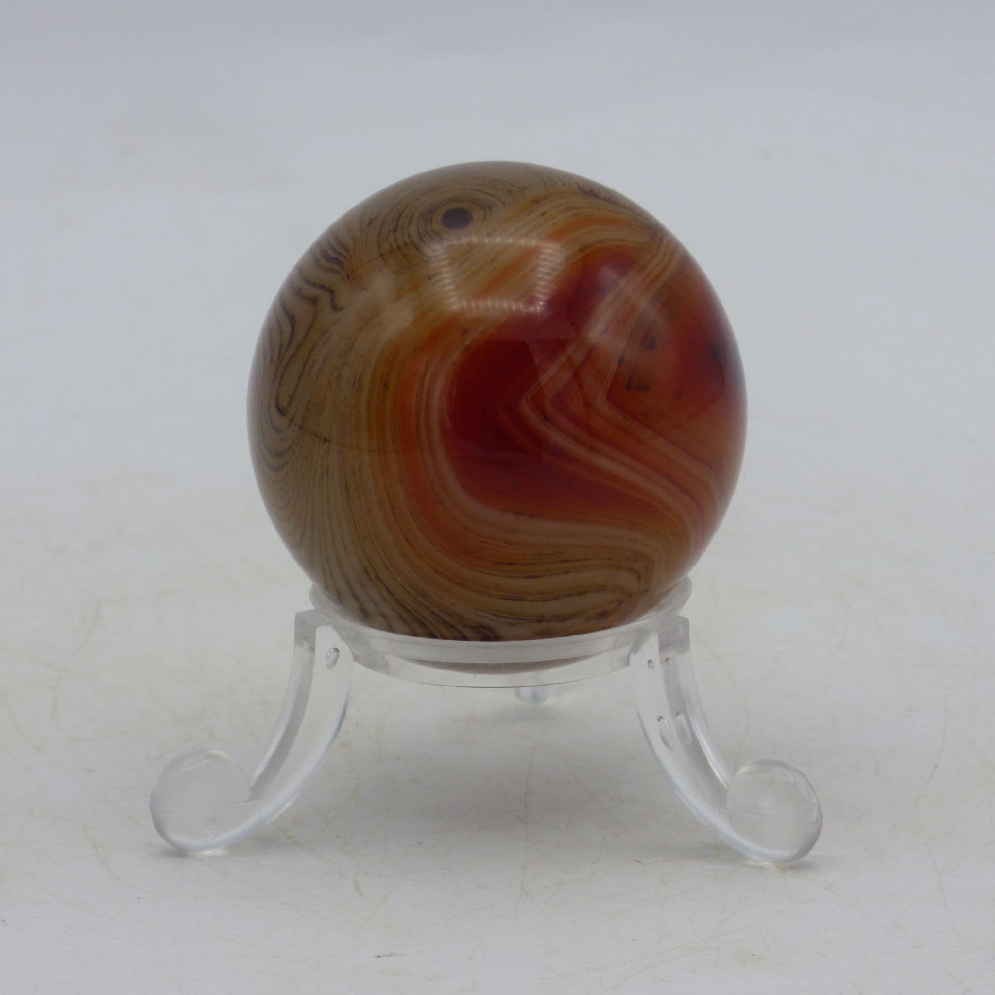 Sardonyx Crystal Sphere with Display Egg Stand and in  Red Organza  Gift Bag