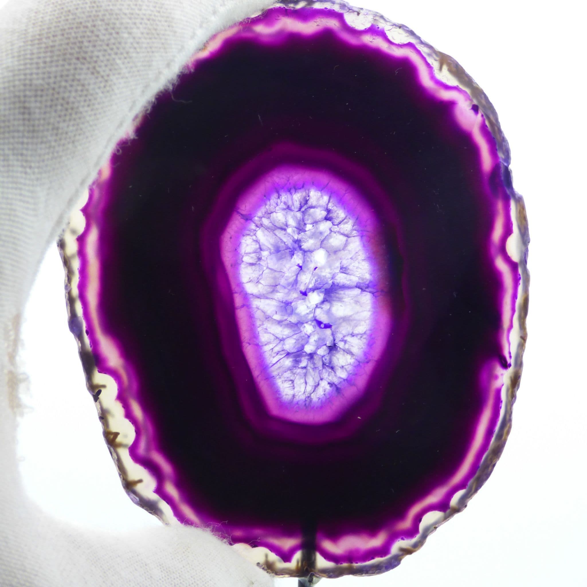 Small Purple Agate Crystal Polished Slice on Metal Display Stand