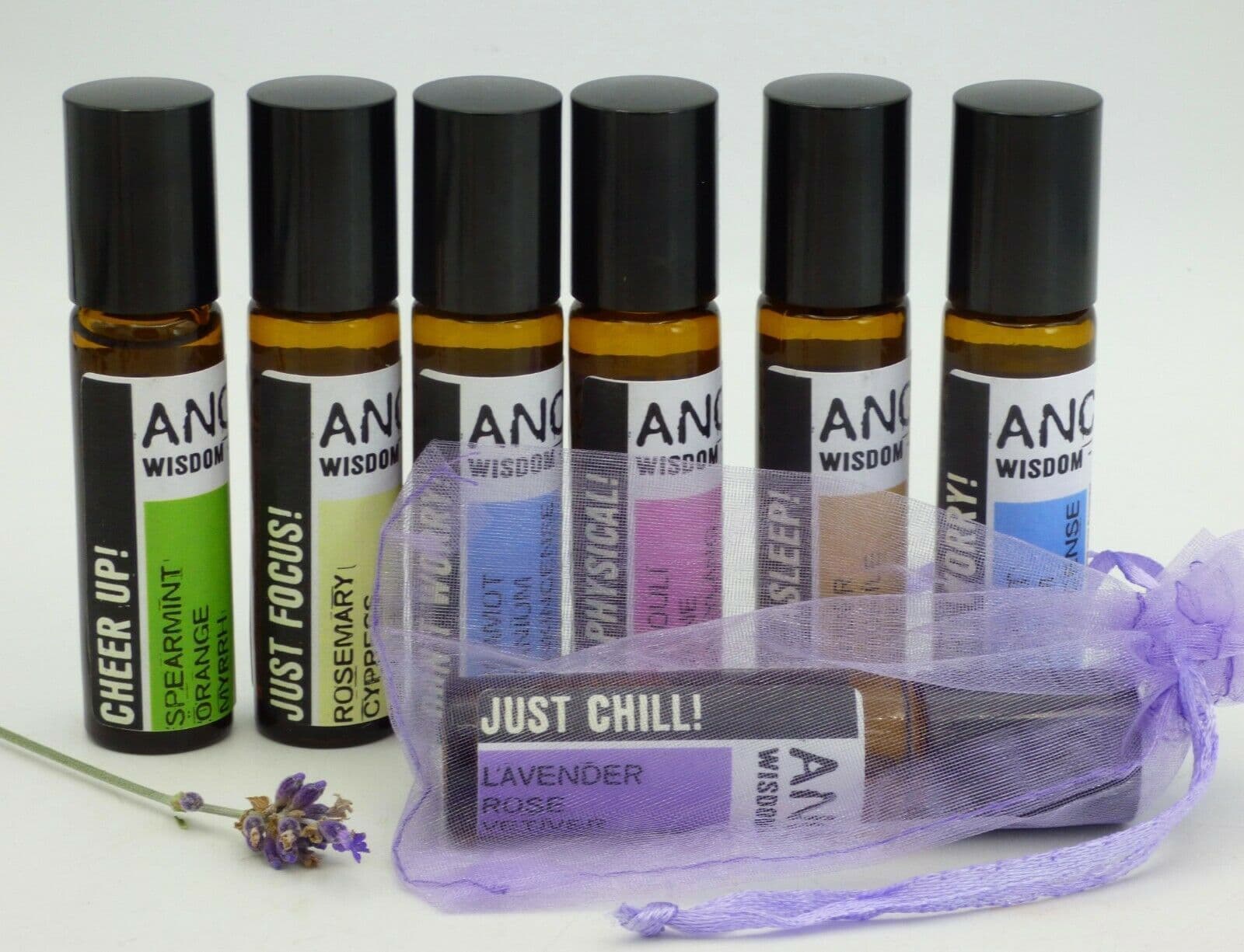 Wellbeing Natural Aromatherapy Essential Oil Roll on in Organza Gift Bag