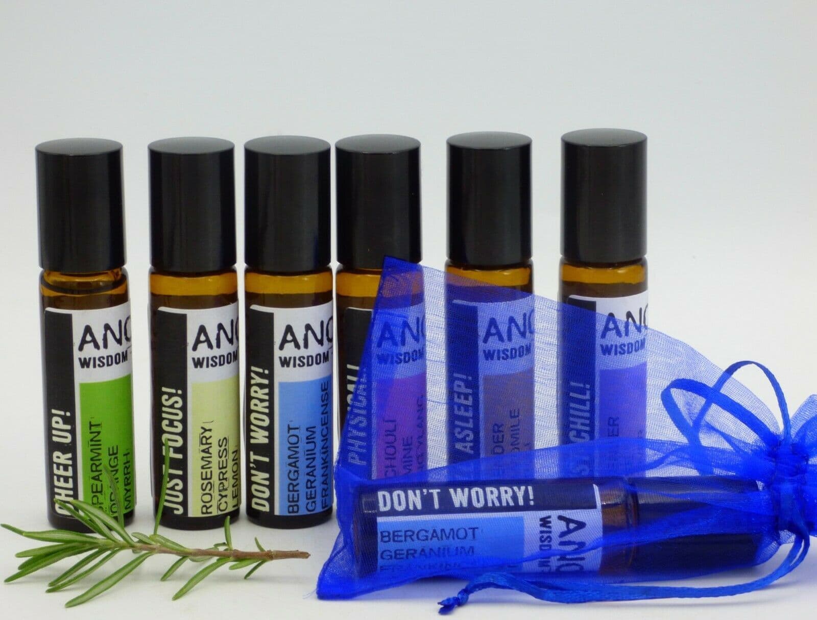 Wellbeing Natural Aromatherapy Essential Oil Roll on in Organza Gift Bag