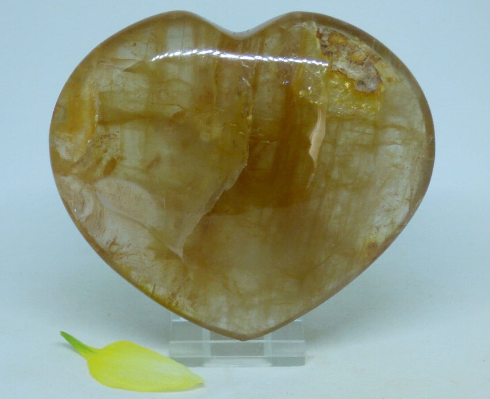 Yellow Crystal Quartz Natural Polished Gemstone Heart  11.2 x cm 470 gm + Stand